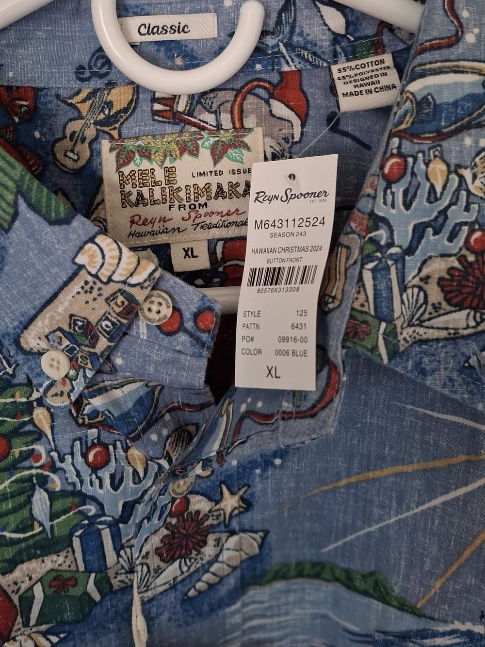 Reyn Spooner Men's "HAWAIIAN CHRISTMAS" 2024 MELE KALIKIMAKA TF Blue Shirt - Picture 6 of 7